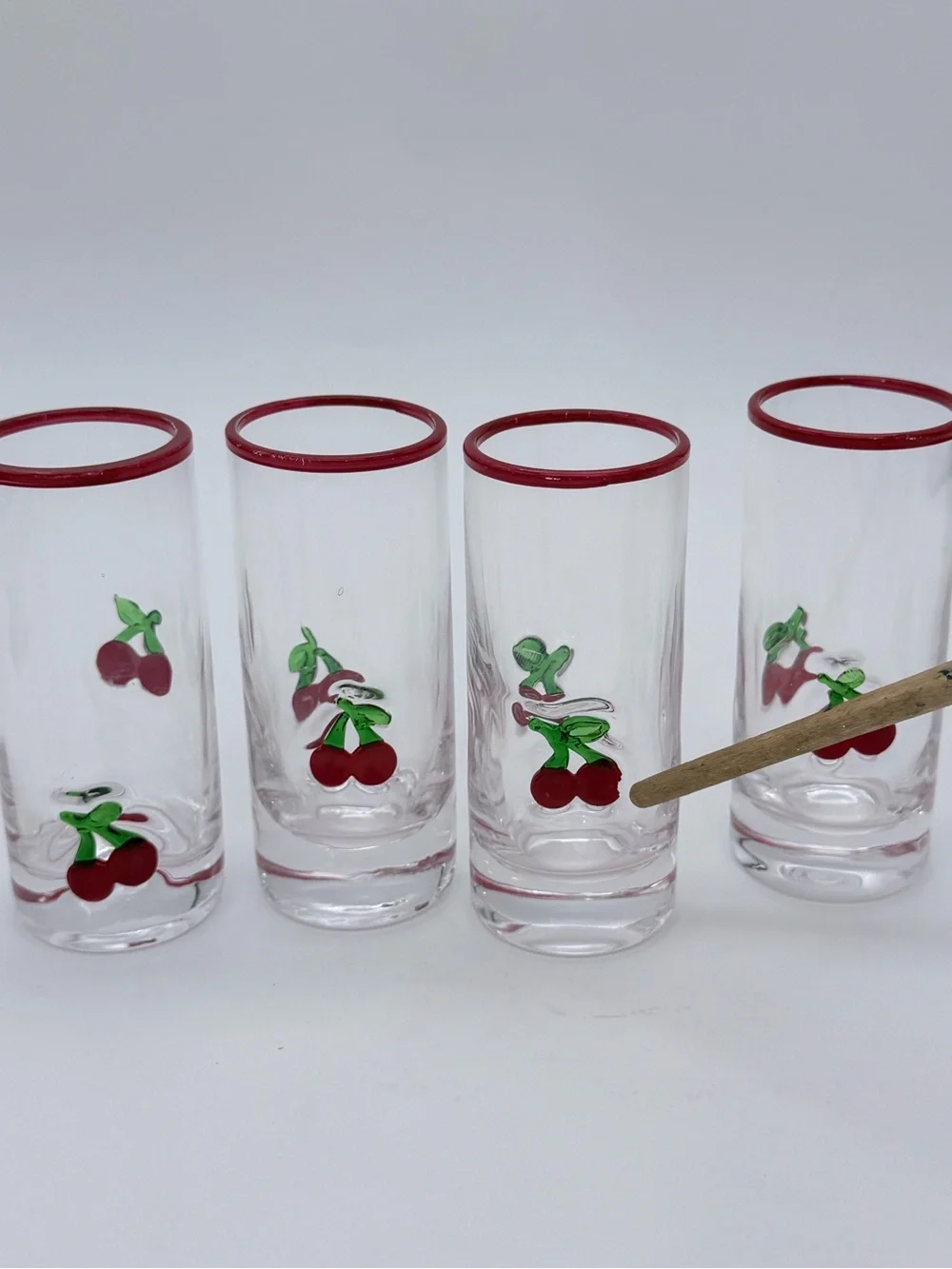 4 Pc Red Cherry Icon Shot Glasses Anthropologie Coquette Retro 1950’s Style